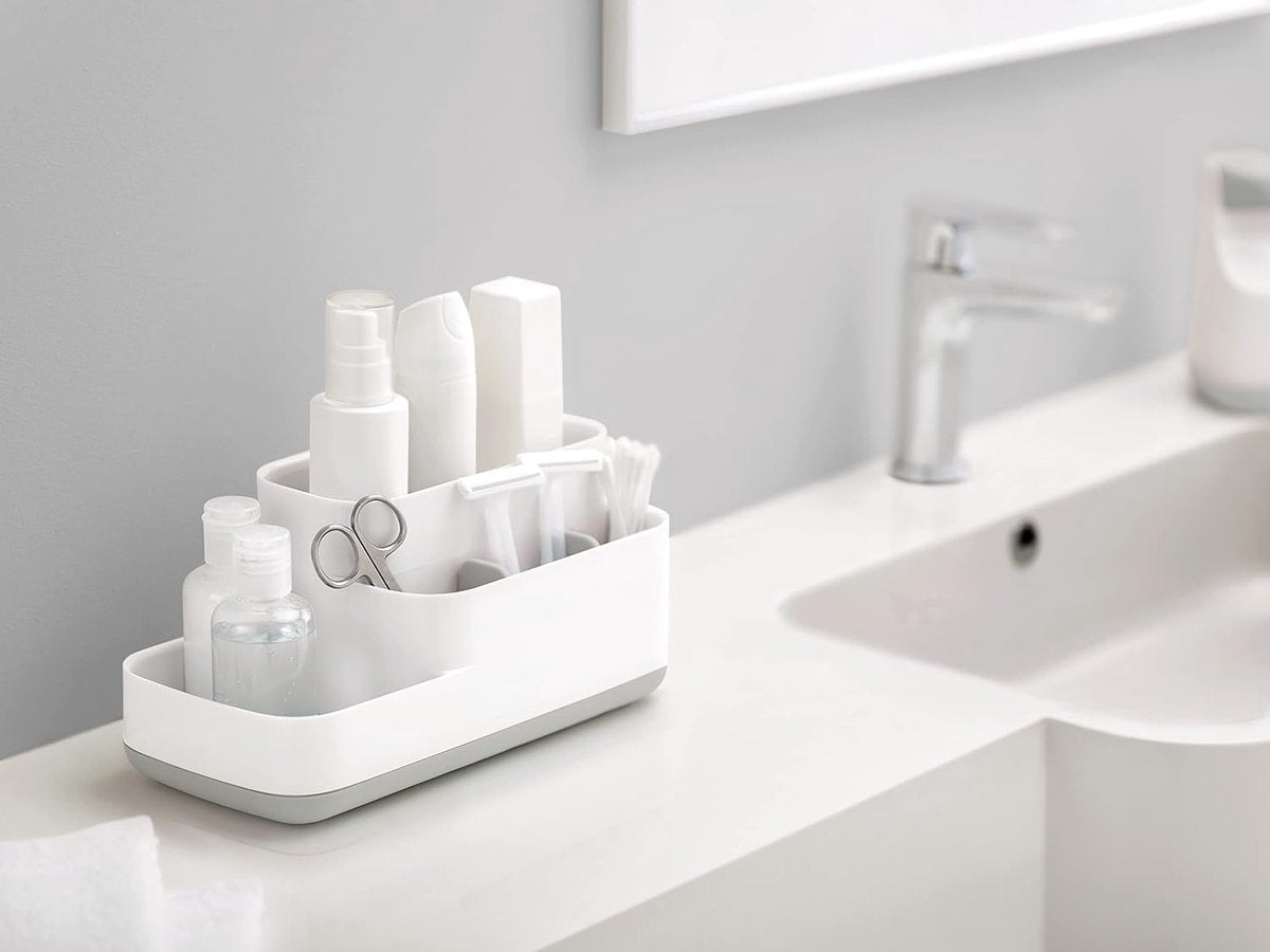 Toothbrush Holder - Toothbrush Organizer - Bathroom Organizer - 7 Sorting Compartments - Removable - With Drip Tray - Cosmetic Holder - Vanity Unit - Toothbrush - Freestanding - Bathroom Accessories - White - Durable - Image 2