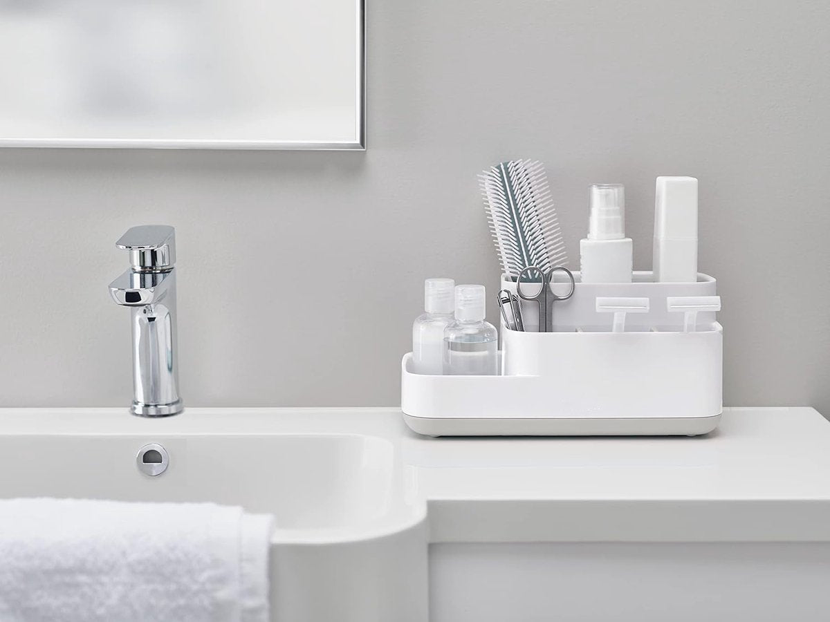 Toothbrush Holder - Toothbrush Organizer - Bathroom Organizer - 7 Sorting Compartments - Removable - With Drip Tray - Cosmetic Holder - Vanity Unit - Toothbrush - Freestanding - Bathroom Accessories - White - Durable - Image 3