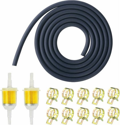 2x Gasoline Filter 10 cm - Inline Fuel Filter with 5 mm and 8 mm - Universal - Filter - Transparent - With 2 Meter Fuel Hose and 10 Hose Clamps - Fuel Hose - Scooter - Motorcycle - Car - 13-Piece Set