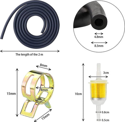2x Gasoline Filter 10 cm - Inline Fuel Filter with 5 mm and 8 mm - Universal - Filter - Transparent - With 2 Meter Fuel Hose and 10 Hose Clamps - Fuel Hose - Scooter - Motorcycle - Car - 13-Piece Set - Image 5