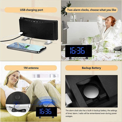Alarm clock - radio - clock - Projection alarm clock - Digital alarm clock - Projection clock - Alarm clock radio - Clock radio - digital clock - projection clock - 360 degrees - LED - Adjustable brightness - Loud enough - for bedroom / living room / offi - Image 2