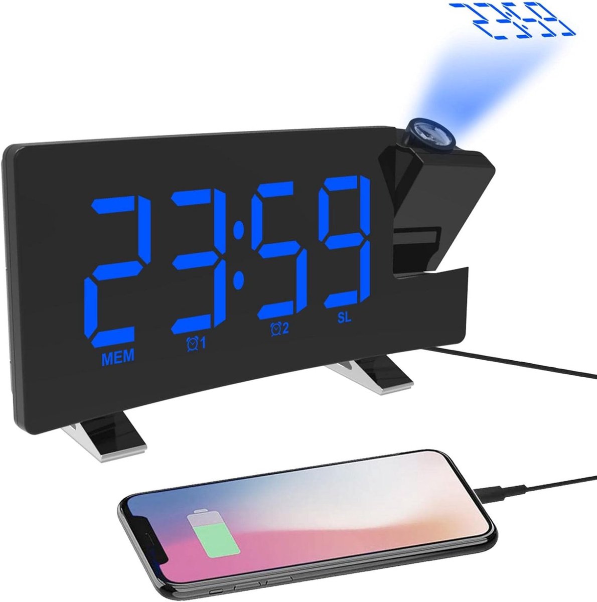 Alarm clock - radio - clock - Projection alarm clock - Digital alarm clock - Projection clock - Alarm clock radio - Clock radio - digital clock - projection clock - 360 degrees - LED - Adjustable brightness - Loud enough - for bedroom / living room / offi - Image 3