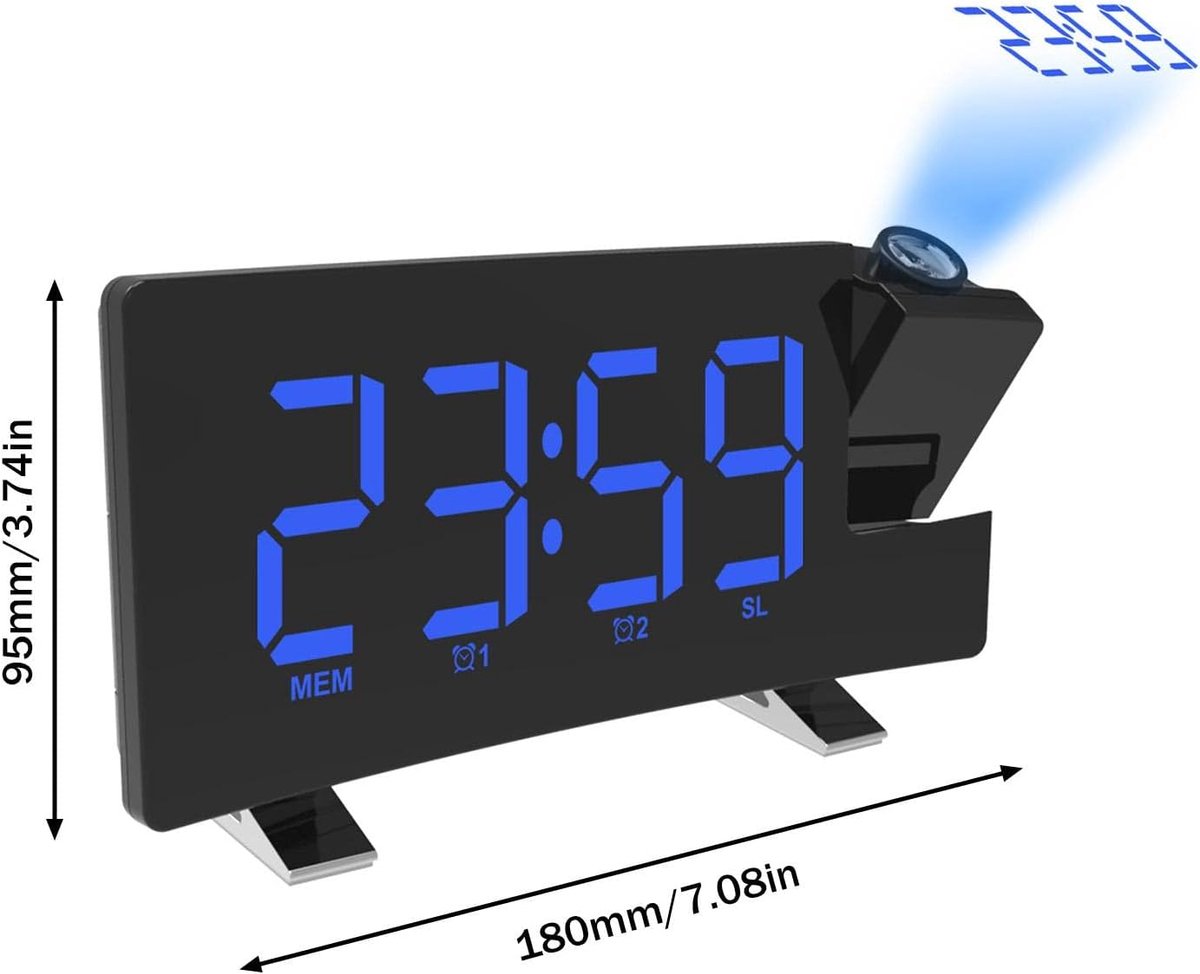 Alarm clock - radio - clock - Projection alarm clock - Digital alarm clock - Projection clock - Alarm clock radio - Clock radio - digital clock - projection clock - 360 degrees - LED - Adjustable brightness - Loud enough - for bedroom / living room / offi - Image 4