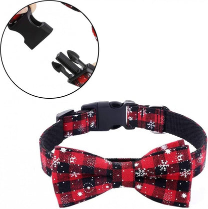 Christmas Dog Bow Tie - Festive Dog Bow Tie - Collar with Bow - Dog Collar - Red - Checkered Bowtie - Adjustable Neckline - Dog Accessories - Dog Clothing - Dogwear - Christmas - Gift - Size S - Image 3