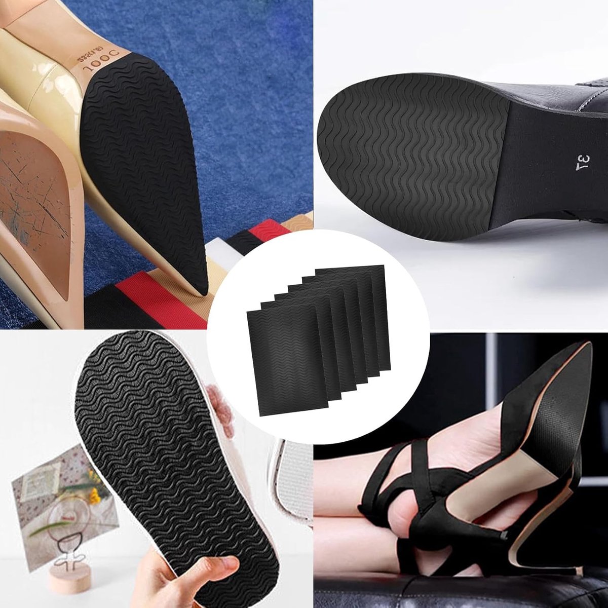 Anti-Slip Shoe Stickers - 10 Pieces - Rubber Shoe Sole - High Heel Grip Stickers - 15x10 Cm - Anti-Slip Shoe Sole Pads - Shoe Repair - Easy to Apply - Cut to Size - Black - Image 3