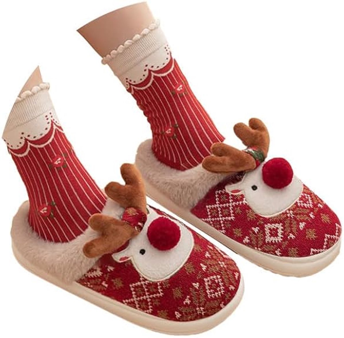 Slippers - House shoes - Christmas - Christmas Gift - Anti-slip - Anti-slip Sole - with Plush Lining - Comfeet - Warm - Women and Men - Size 39/40 - Red - Creative - Interesting - Surprising - Gift - Perfect as a Christmas gift - Image 4