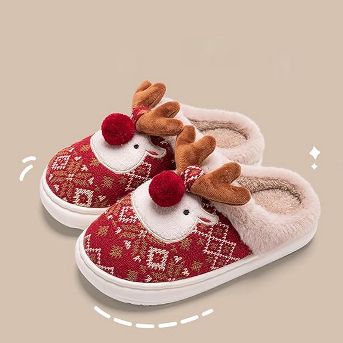 Slippers - House shoes - Christmas - Christmas Gift - Anti-slip - Anti-slip Sole - with Plush Lining - Comfeet - Warm - Women and Men - Size 39/40 - Red - Creative - Interesting - Surprising - Gift - Perfect as a Christmas gift - Image 5