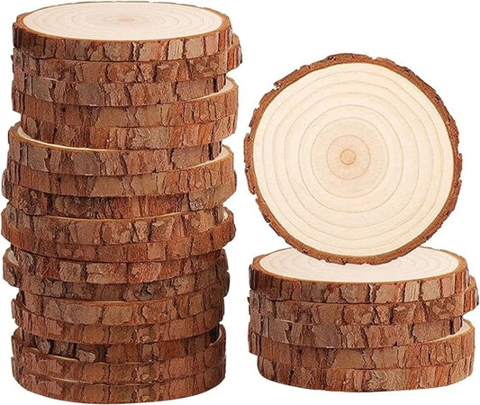 20 Tree Trunk Slices - Round Tree Trunk Slices - Natural Wooden Tree - No Holes - Christmas - Christmas Decoration - Wedding Decoration - DIY - Diameter 9-10 cm - Thickness 1 cm