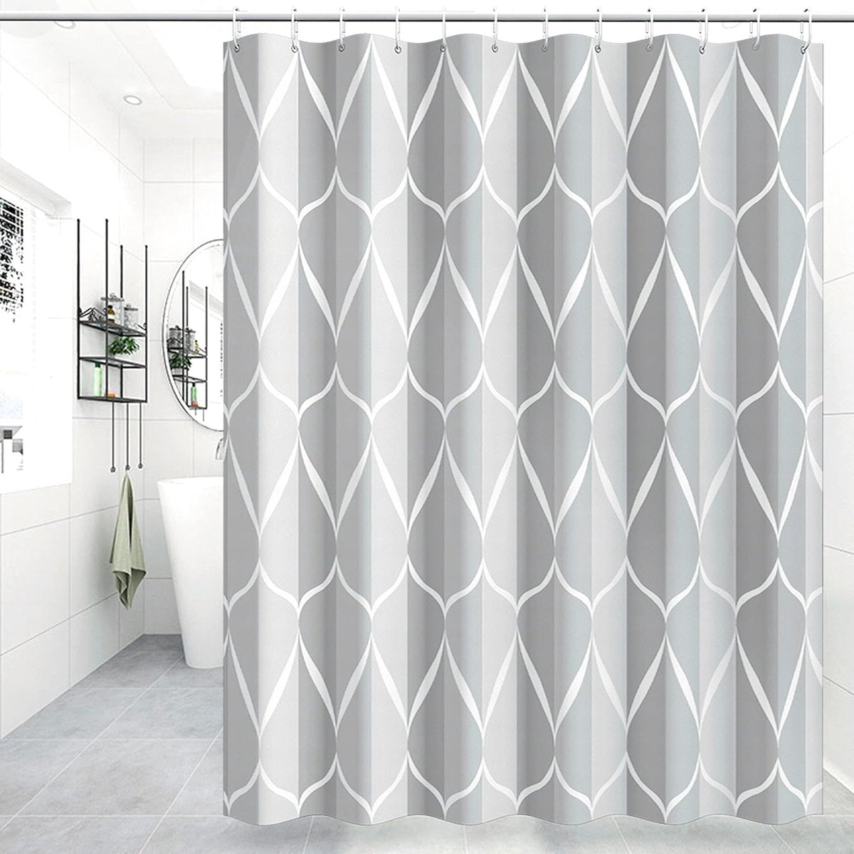 Anti-Mold Shower Curtain - Shower Curtain - Waterproof - 120x180 Cm - Waterproof Washable Anti-Mold Polyester Shower Curtains - Grey - With 8 Shower Curtain Hooks - Image 4