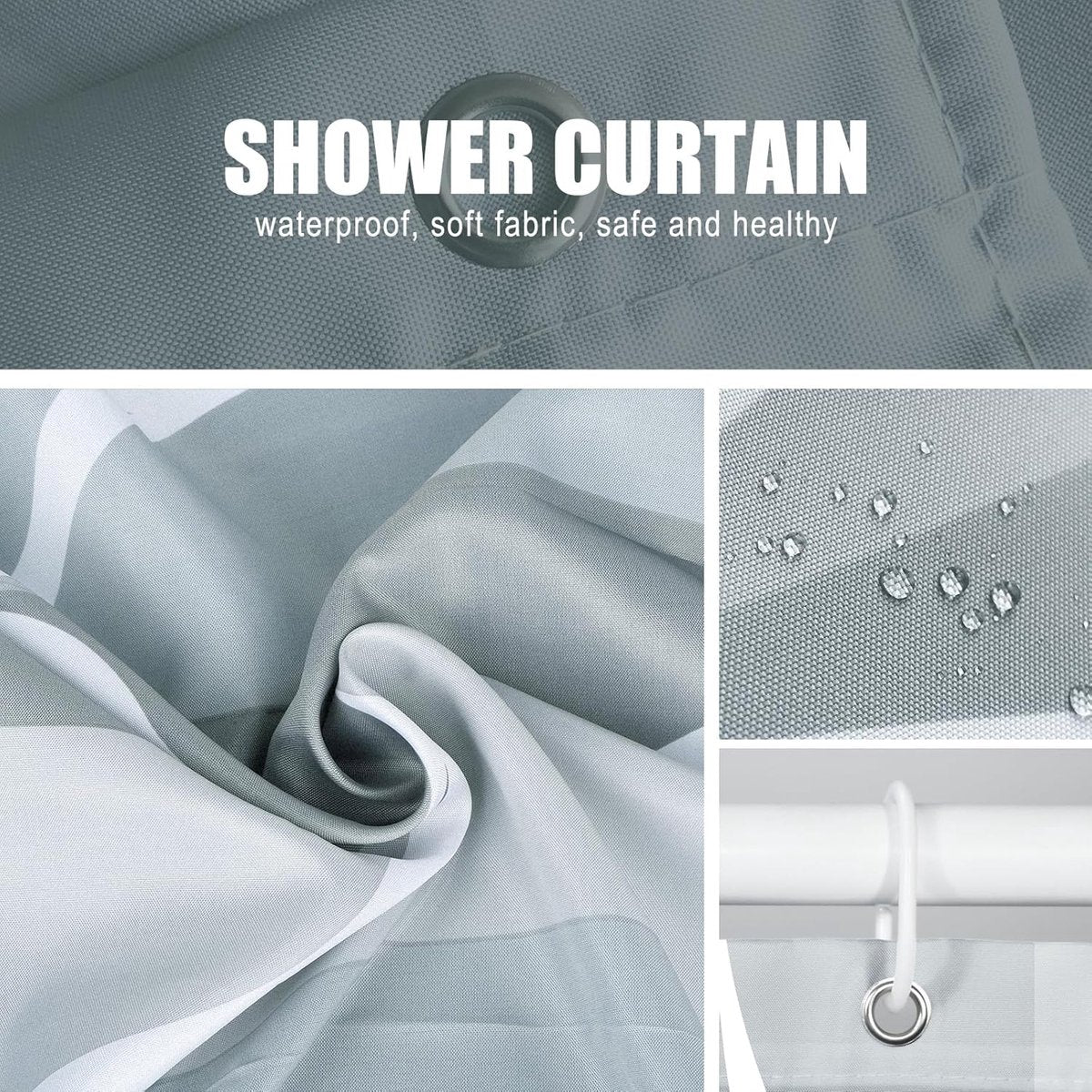 Anti-Mold Shower Curtain - Shower Curtain - Waterproof - 120x180 Cm - Waterproof Washable Anti-Mold Polyester Shower Curtains - Grey - With 8 Shower Curtain Hooks - Image 5