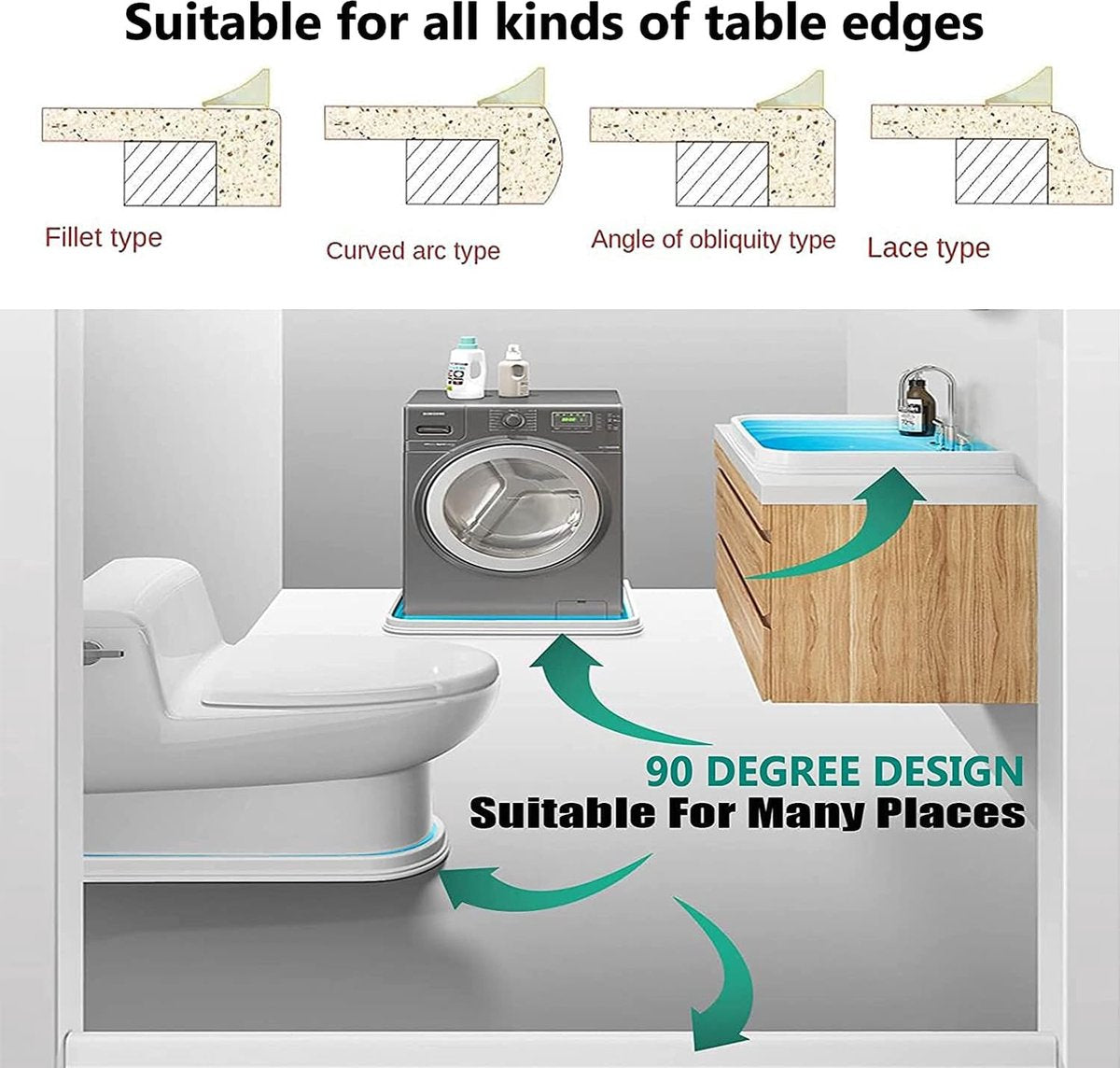 Water stopper - Water barrier - Anti-water strip - Water-repellent strips for countertops - Self-adhesive - Threshold strip - 200cm - Leakage - Sanitary - Kitchen, Bathroom - Grey - Image 2