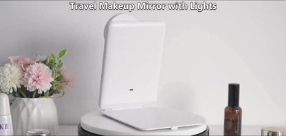 Rechargeable travel makeup mirror with lighting - 10x magnification - portable illuminated makeup mirror - 80 LEDs - 2000 mAh battery - 3-color lighting - touch dimming - tabletop - Image 2