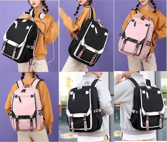 Girls School Student School Bag Outdoor Backpack With USB Charging Port, Black Yellow - School Bag - Backpack - Rucksack - School - Girls - Boys - Teenagers - Book Bag - Girl's Backpack - Backpacks - Rucksack For Children - Waterproof - Laptop Backpack - Image 4