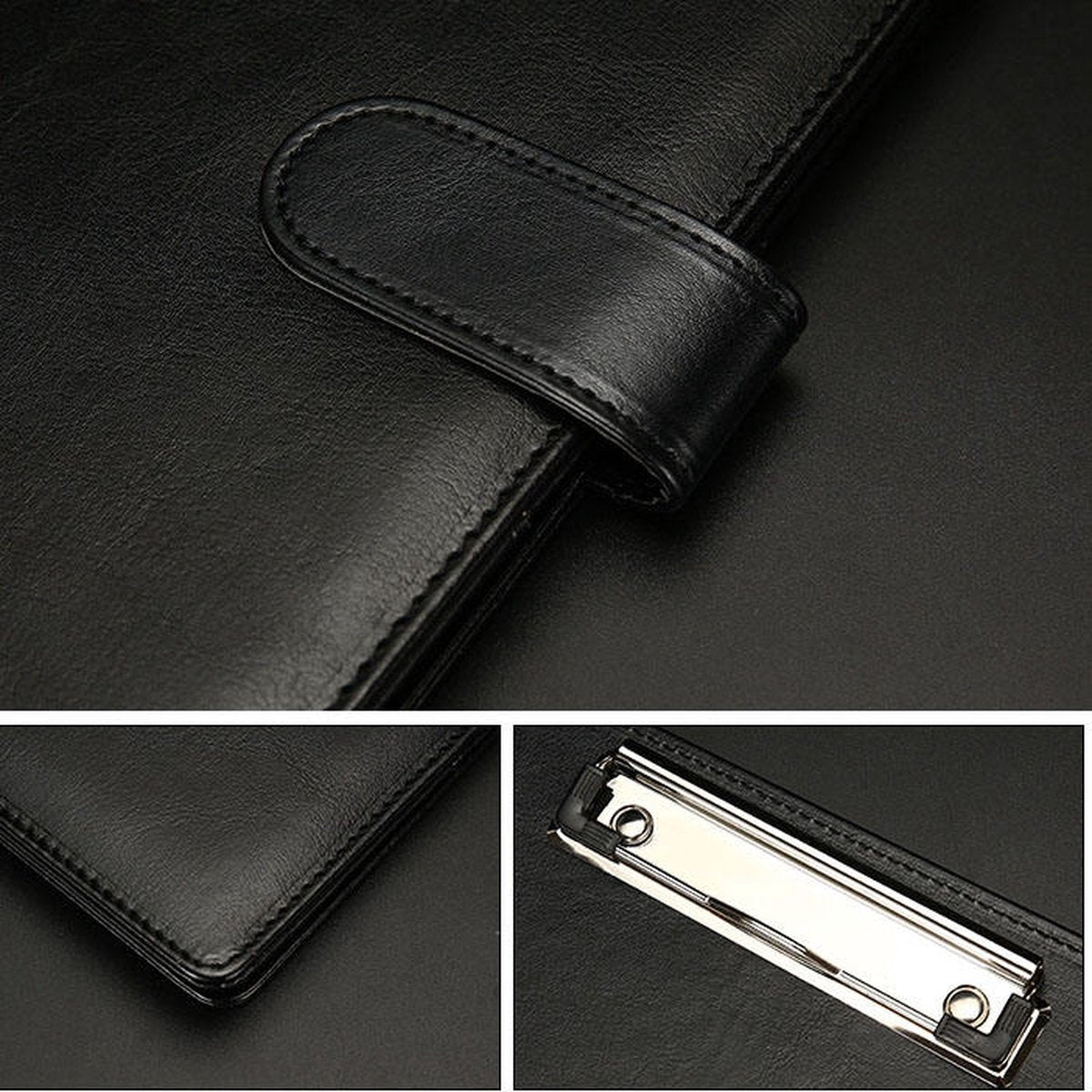 A4 Writing Folder - Conference Folder - Writing Pad - Eco Leather - Documentation Folder - Work Folder - Leather Conference Folder - Business Travel Portfolio Folder - With Ring Binder and Pen Holder - Sustainable - Black - Image 3