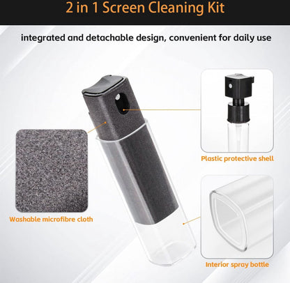 Screen Cleaner - Refillable - 2 In 1 Screen Cleaner - Monitor Cleaner - Screen Spray - Cleaning Spray - Cleaning Spray - Microfiber Cloth - Cleaner for Smartphone, Tablet, and Laptop Screens - Travel Kit - Cleaning Kit - Gray - Image 2
