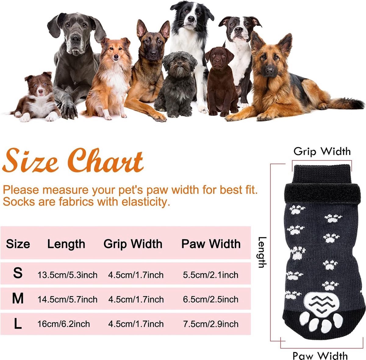Size S 13.5 x 4.5 x 5.5cm - 2 Pairs Pet Socks - Non-Slip Dog Socks - Breathable - Adjustable - Dog Shoes Paw Protector Socks for Dogs - Velcro Closure - Pet Paw Protector - Fashionable and Functional Paw Protection - Image 2