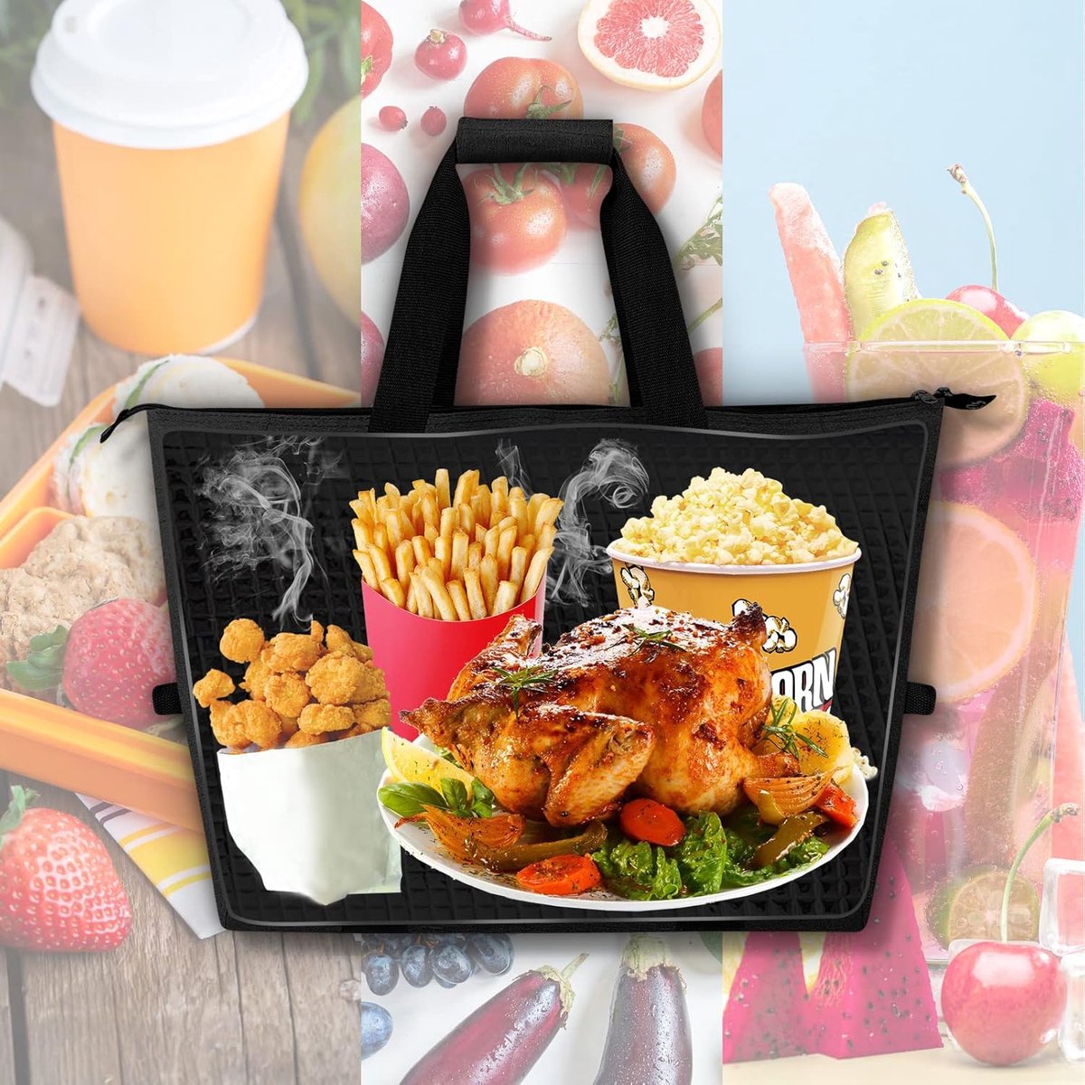 Cooler Bags - Lunch Bag - Foldable Cooler Bag - 20 L - 30x27x19 Cm - Insulation - 300D Oxford Cloth - Handle Strap - Cooler Bag - Lunch Bag - Insulated Cooler Bag - Picnic Bag - Cooler Lunch Bag - Handbag - Shopping Bag - Black - Sustainable - Image 3
