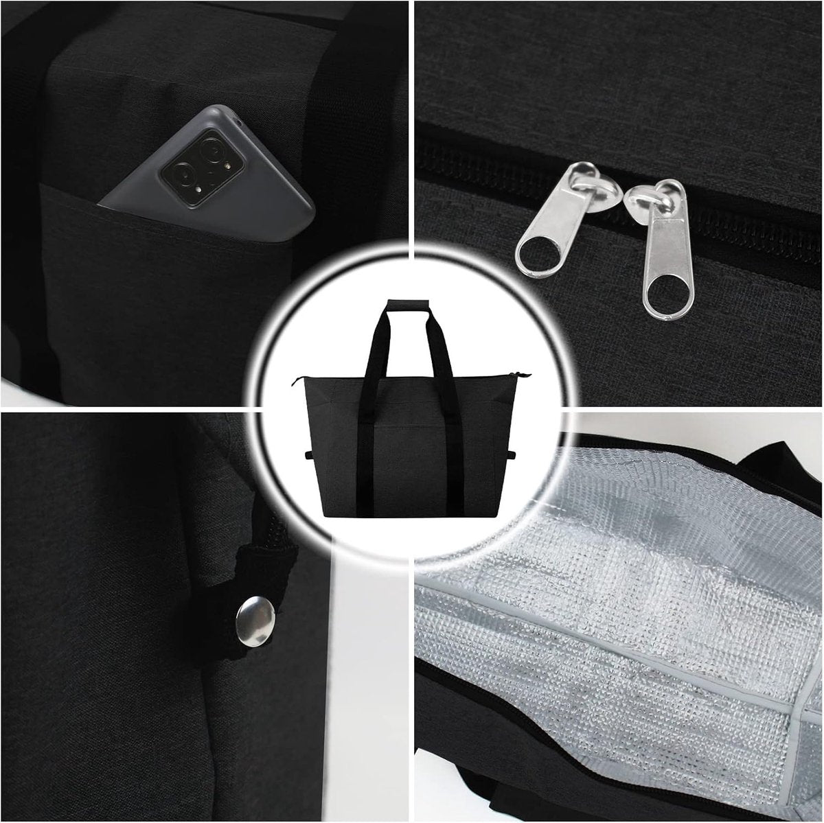 Cooler Bags - Lunch Bag - Foldable Cooler Bag - 20 L - 30x27x19 Cm - Insulation - 300D Oxford Cloth - Handle Strap - Cooler Bag - Lunch Bag - Insulated Cooler Bag - Picnic Bag - Cooler Lunch Bag - Handbag - Shopping Bag - Black - Sustainable - Image 5