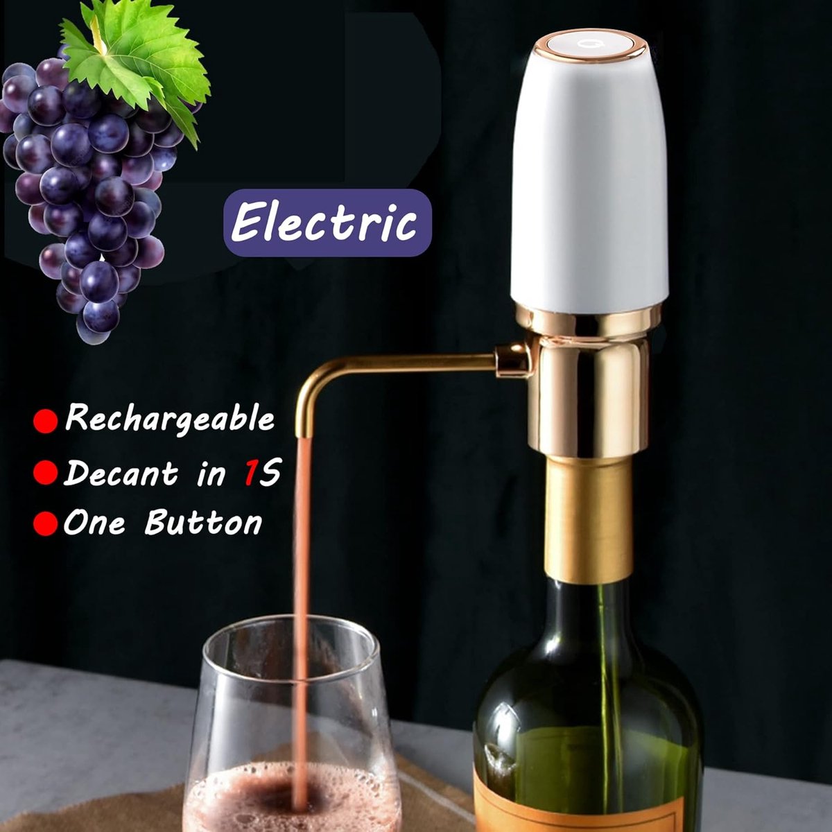 Electric One-Touch Wine Aerator and Automatic Wine Dispenser with USB Rechargeable - Best Gift for Wine Lovers - Image 2