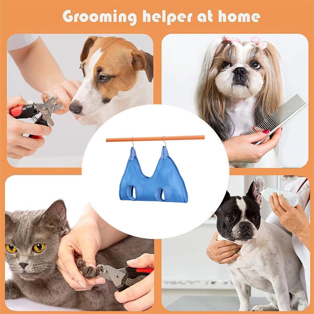 Cat, Dog Hanging Bag - 11-Piece Pet Grooming Hammock - For Easy Nail Trimming - Size S - Pet Hammock - Pet Grooming - Pet Care Hammock - Pet Nail Trimming Harness - 57x44.5 Cm - Blue - Image 4