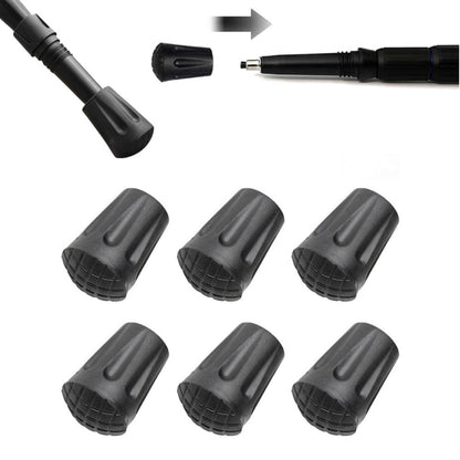 Nordic Walking Tips - 6 Pieces - Walking Stick Tips - Crutch Tips - Nordic Walking Pads - Nordic Walking Cane Tips - Round Nordic Footings - Trekking Pole Tips - Replacement Tips - End Stop - Walking Stick Base - Easy to Install - Black