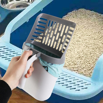 Cat Litter Scoop with Collection Tray - Cleaning Cat Litter - Ergonomic - With 8 Rolls of Waste Bags - Holder and Disposal System for Cat Litter in 1 - Litter Scoop with Container - Dirt-Free Cat Litter Scoop - Grey - Image 4