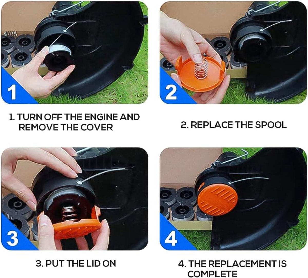 Cutting Line - 6 Pieces - Trimmer Line - Replacement Lines - Line Spools - for Black Decker, Bekasa AF-100-3ZP and A6481 - Length 30 ft - Replaces spools from the GL280, GLC1825N series with caps and springs - White - Image 3