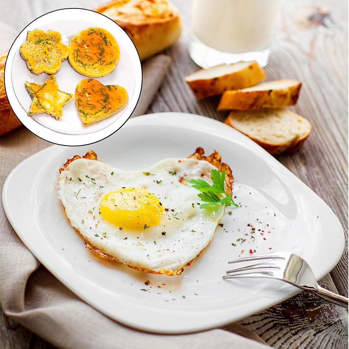 Egg ring - 4-piece - Heart-shaped egg ring - Practical egg rings - Cooking ring - Pancake maker - heart star flower and round egg cooker ring - Baking accessory - kitchen tool - for frying eggs - Stainless steel - Image 4