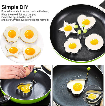 Egg ring - 4-piece - Heart-shaped egg ring - Practical egg rings - Cooking ring - Pancake maker - heart star flower and round egg cooker ring - Baking accessory - kitchen tool - for frying eggs - Stainless steel - Image 5