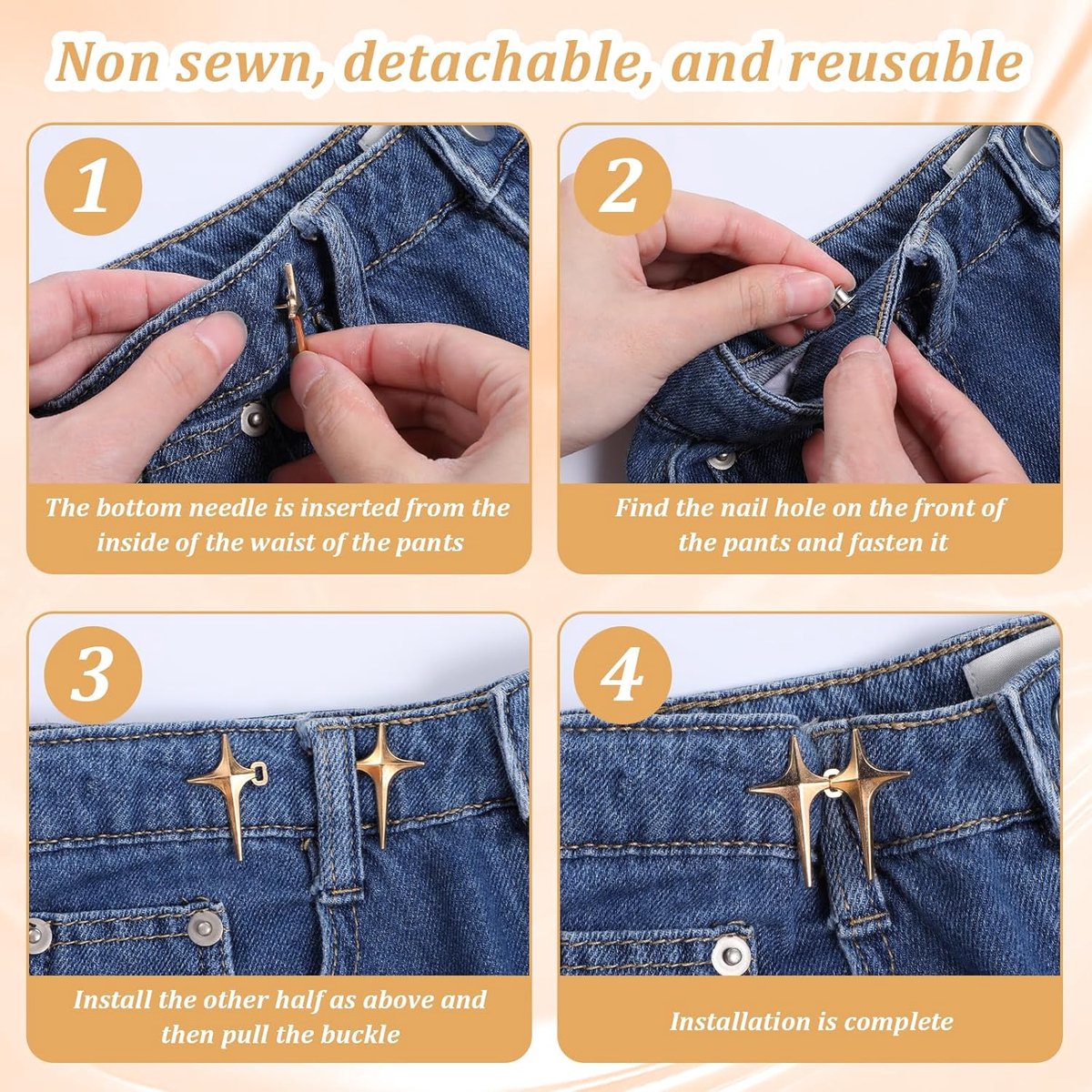 12 Pieces - Waist Extender - Tightening Button Adjuster Buttons - Star Trouser Waist Buckle - Adjustable Waistband Clips - Trouser Waist Reinforcement - Star-Shaped Jeans Shortening Buttons - Adjustable Button Trousers - Universal - Image 5