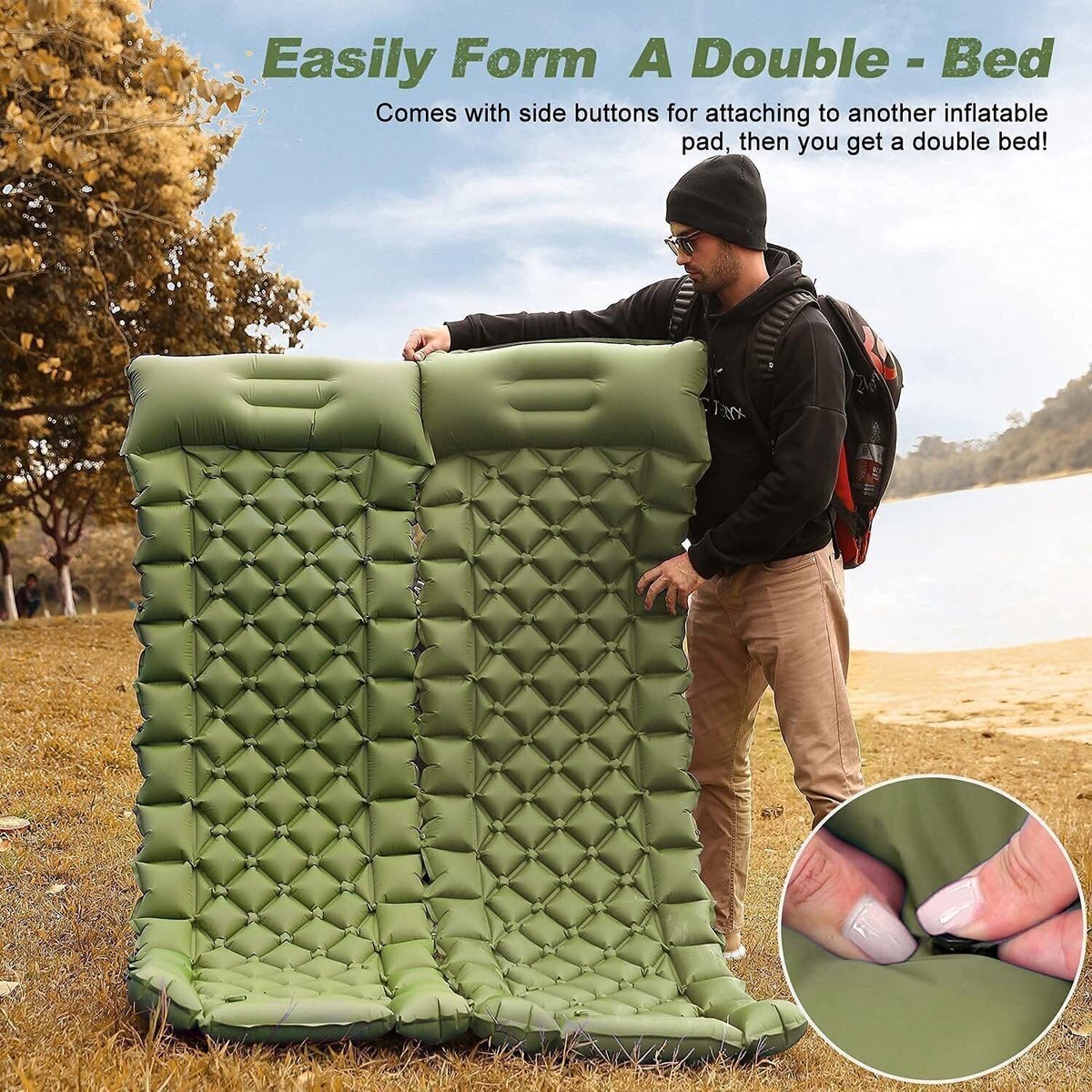 Self-Inflating Sleeping Mat - Self-Inflating with Built-in Foot Pump - 195x60x7 cm - Sleeping Mat - Small Sleeping Mattress - Camping Mattress - Camping Bed - Foldable Guest Mattress - Airbed - Air Mattress - Camping Mattress - Single - Camping, Traveling - Image 5