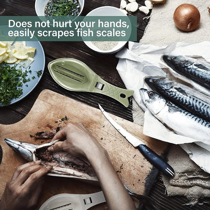 Fish Scraper - Professional Scale Remover - Fast and Efficient - Portable Scale Removal - Universal Fish Descaler - Fish Descaler - Fish Scraper - with Handy Collection Tray - for Kitchen / Restaurant - Green - Piece - Image 2