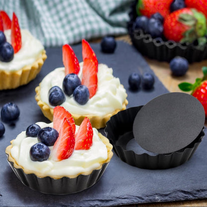 Quiche Pans - Set of 4 - Diameter 10 cm - Quiche Pan with Removable Base - Quiche Baking Pan - Tart Pan with Non-stick Coating - Removable Base - Bake Evenly - Cake Pan - Baking Pan - Baking Tin - Quiche Tart Pan Tin - Dishwasher Safe - Black - Image 3