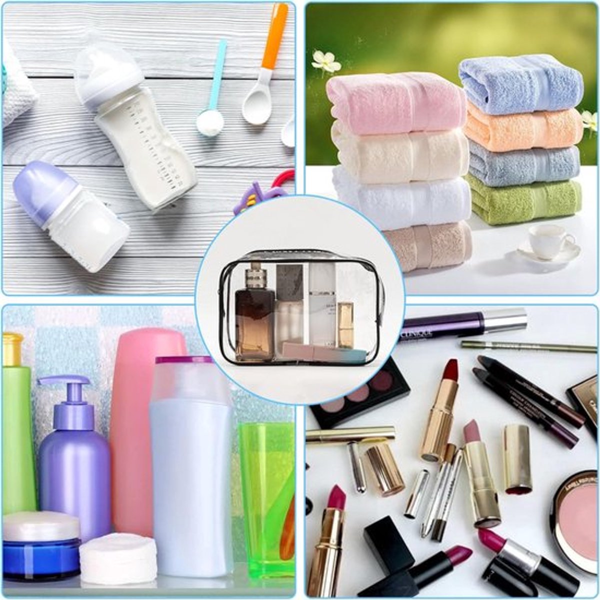 Transparent Travel Toiletry Bag Set - 3 Pieces - Toiletries Travel Bag - Makeup Bag - Makeup Pouches - Travel Organizers - Beauty Case - Travel Organizer - Transparent Packing Cubes Suitcase Organizer - Cosmetics Bag - Waterproof - Black/Transparent - Image 4