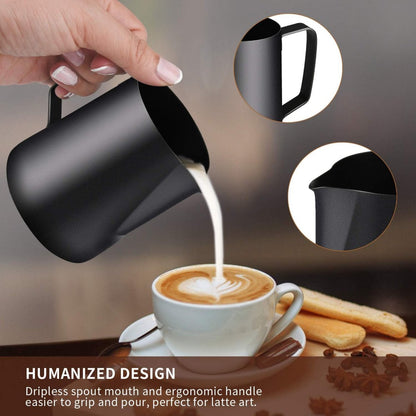 Milk frothing pitcher - Stainless Steel - Small milk jug - Milk pitcher - Milk frothing pitchers - Milk-Coffee frothing pitcher - 350ml - Espresso machine - Barista - Making coffee - Coffee - For making cappuccino-espresso - Black - Image 3