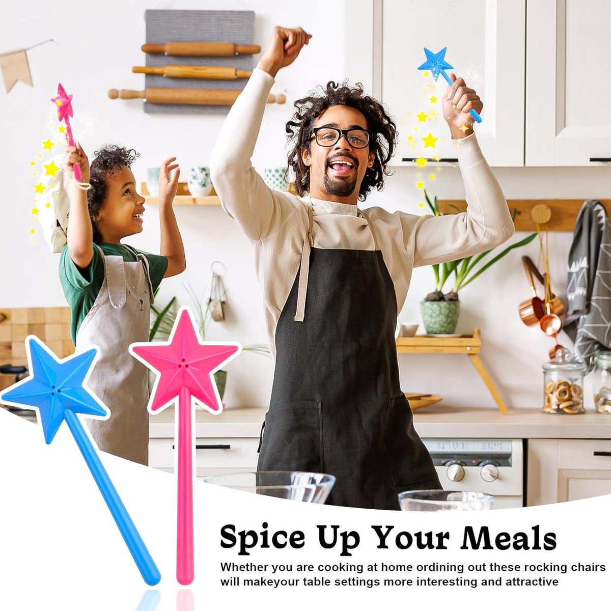 Salt Shakers - 2 Pieces - Salt and Pepper Shaker - Small Spice Shaker - Small Spice Container - Funny Star-Shaped - Herb Sticks - Magic Wand - Table Decoration - With Holes - For Restaurant Kitchen Gadgets - Plastic - Blue and Pink - Image 4