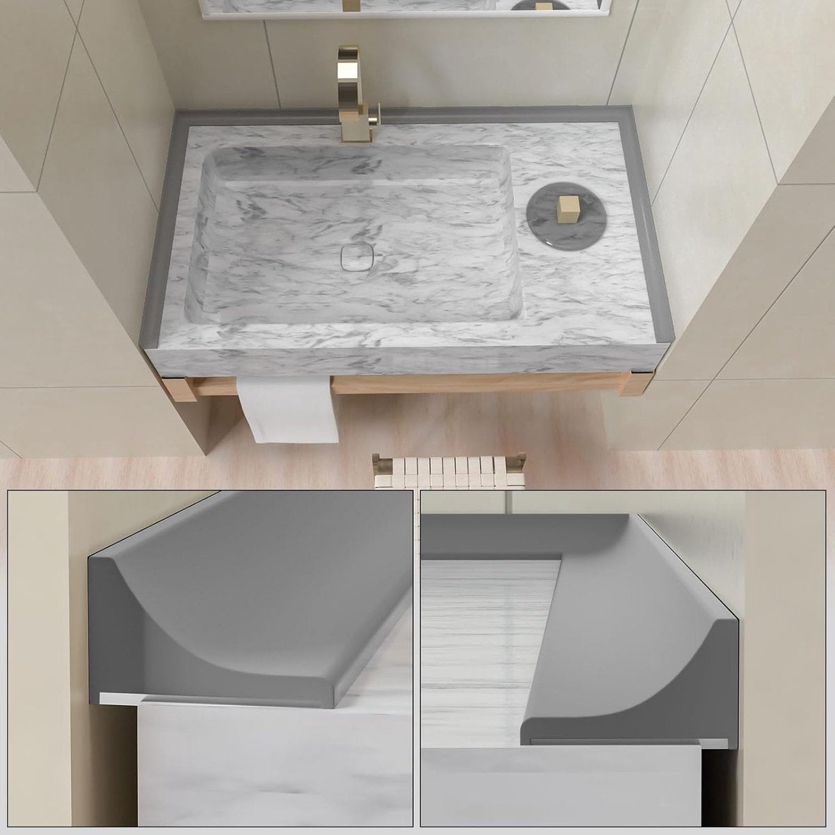 Water Threshold 200cm Grey - Shower Thresholds - Self-Adhesive Shower Water Barrier - Compact - Sanitary Water Stopper - Shower Threshold - Water Stopper - Shower - Bath - Leakage - Water Barrier - Mold - Sanitary - Anti-Water Strip - Foldable Shower Wate - Image 4