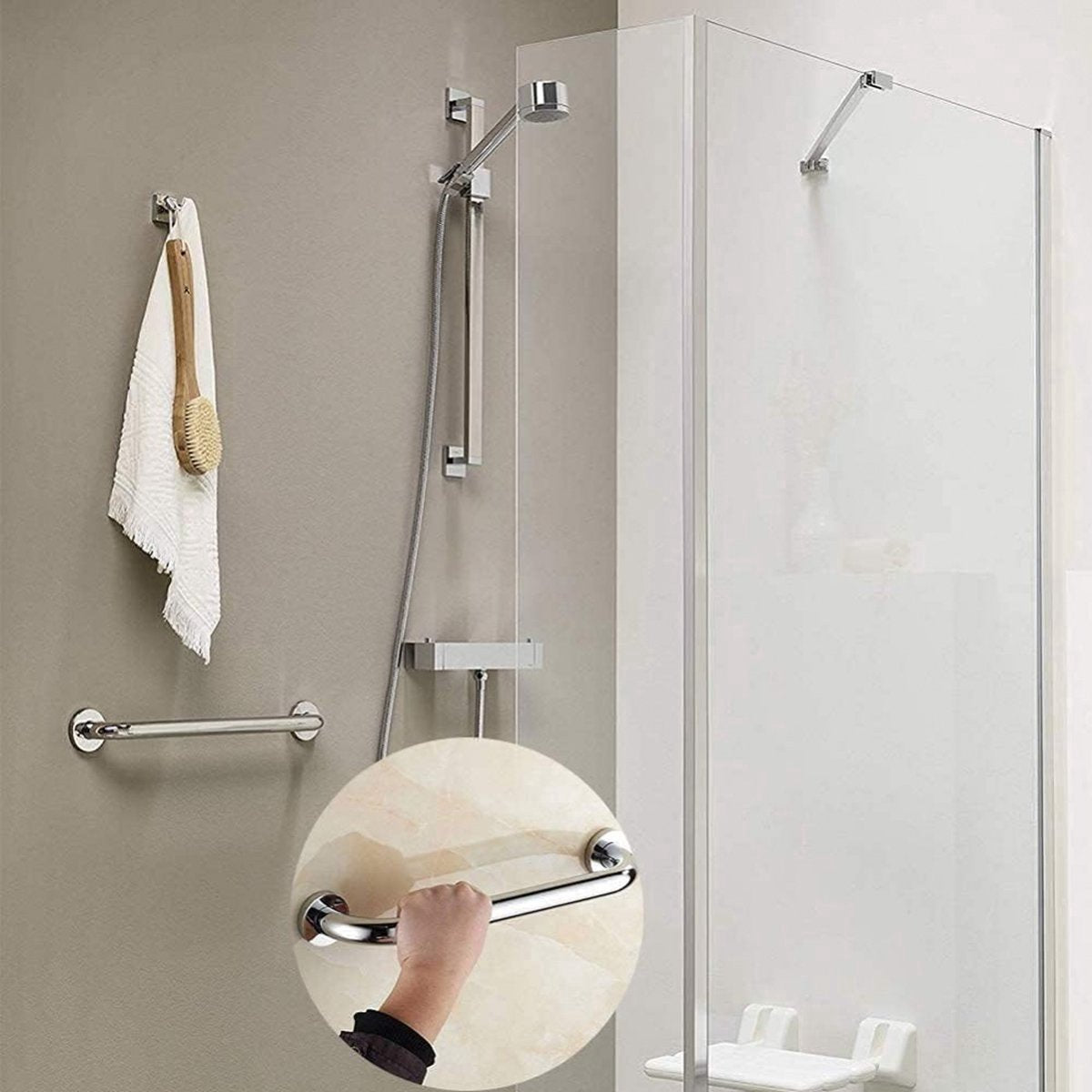 Wall Grab Bar - Extra Grip - 30cm - Handle / Wall Grip for Bathroom / Shower / Toilet - Toilet Grab Bar - Bath Grab Bar - Shower Grab Bar - Non-Slip Grab Bar - Kitchen - Stairs - Kitchen Cabinet Handle - Safety Grip - Screws Included - Image 4