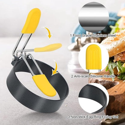 Egg Baking Mold - 4 Pieces - Stainless Steel - Egg Pancake - Fried Egg Mold - Egg Ring - Fried Egg Pancake - With Oil Brush - Frying Eggs - Egg Mold - Egg Molds - Small Egg Shapes - Perfect Round Egg - Baking Mold - Round - Black - Image 5