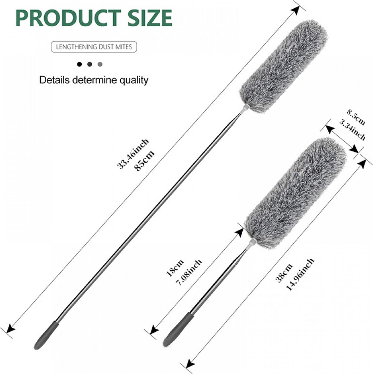 Telescopic Feather Duster - 5-Piece Cleaning Set - Feather Duster Extendable Up to 85 Cm - Cobweb Brush with Telescopic Handle - Duster - Dust Brush - Washable Microfiber - Rotatable - Electrostatic Adsorption - Hard-to-Reach Places - Image 5