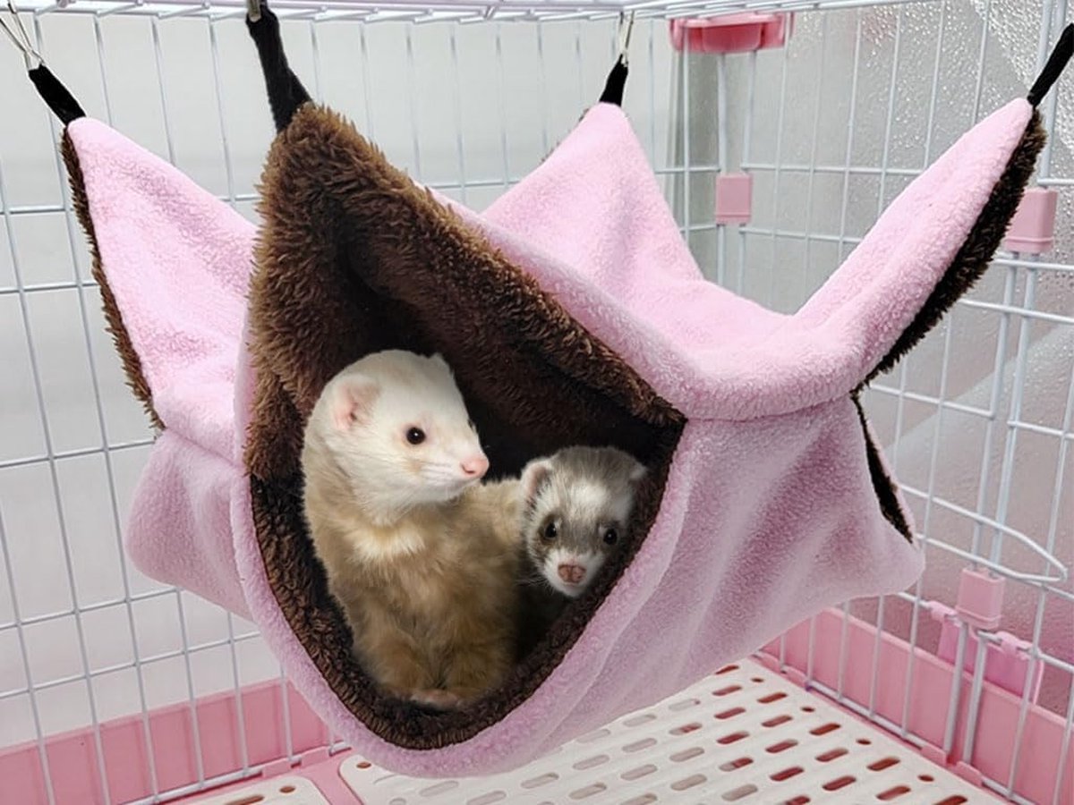 Hammock - 3 Pieces - Swing - Hamster Hammock - Rodent Cage - Rodent House - Rodent Hammock - Small Rodents - Hamster Toys - Mouse Toys - Hamster Bed - For Hamsters/Mice/Gerbils/Ferret/Guinea Pig - 34x34cm - Soft And Warm - Image 2