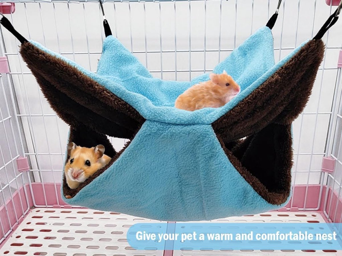 Hammock - 3 Pieces - Swing - Hamster Hammock - Rodent Cage - Rodent House - Rodent Hammock - Small Rodents - Hamster Toys - Mouse Toys - Hamster Bed - For Hamsters/Mice/Gerbils/Ferret/Guinea Pig - 34x34cm - Soft And Warm - Image 3