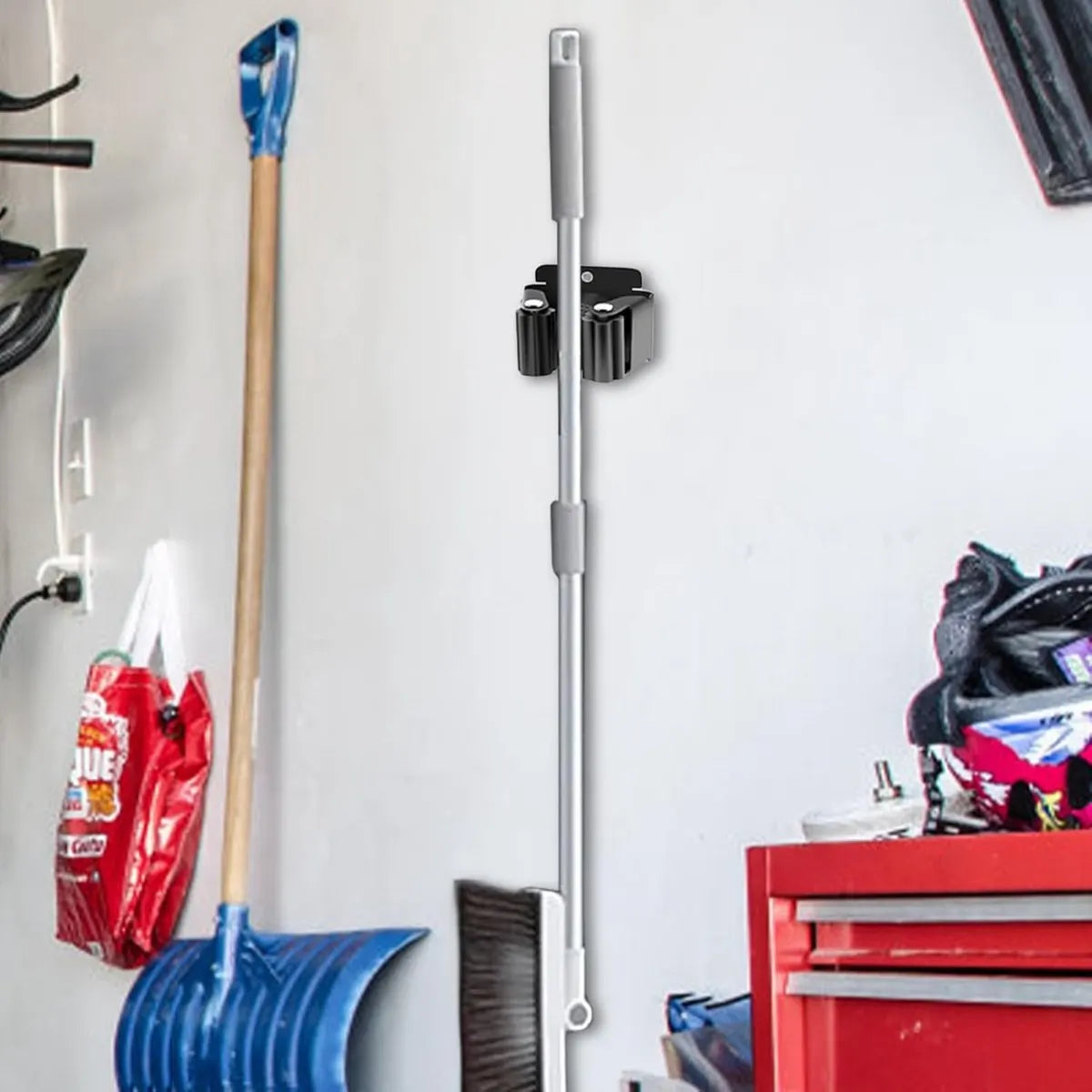 Mop Holder - 6 Pieces - Broom Holder - Broom Holder - Broom Hanging System - Broom Holder - Wall Holder - Hanger Behind Doors - Bathroom Accessories - Kitchen Storage Tool - Tool Holder - Organizer Hook - Garden Tools - Stainless Steel - Black - Image 4