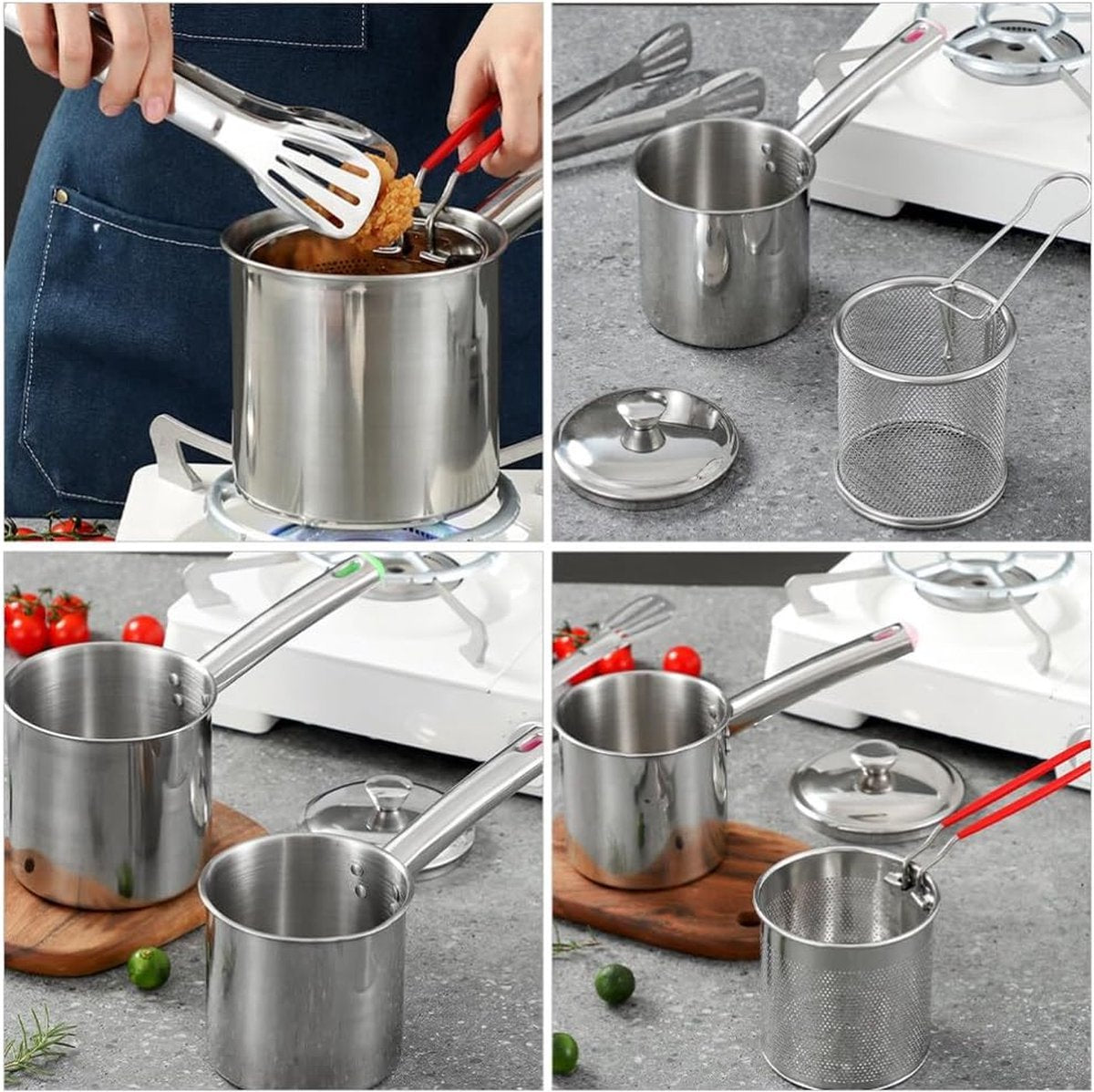 Small Deep Fryer - Deep Fryer - 1.2l - With Kitchen Clip - Oil Saving - Suitable For Gas And Induction - Deep Fryer - Deep Fryer - Household Deep Fryer - Chip Fryer - Small Deep Fryer - Stainless Steel - Durable (Without Lid) - Image 3
