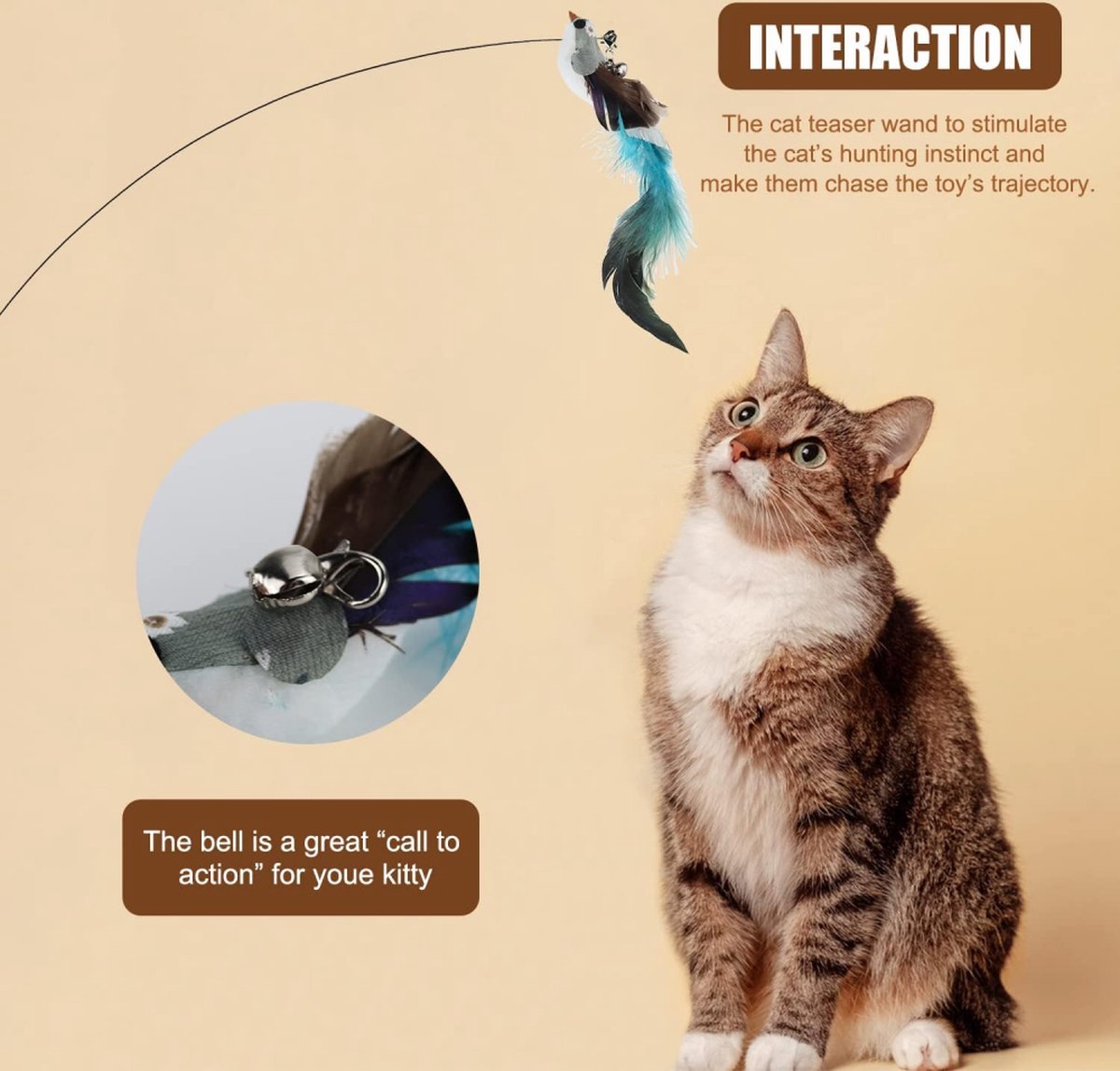 Toy Fishing Rod for Cats - Cat Play Rod - Cat Fishing Rod - 2 Extra Spring Heads - With Suction Cup Base - Interactive Cat Toy - Cat Toy - Cat Toys - Cat Troublemaker - Cat Toys - Image 4