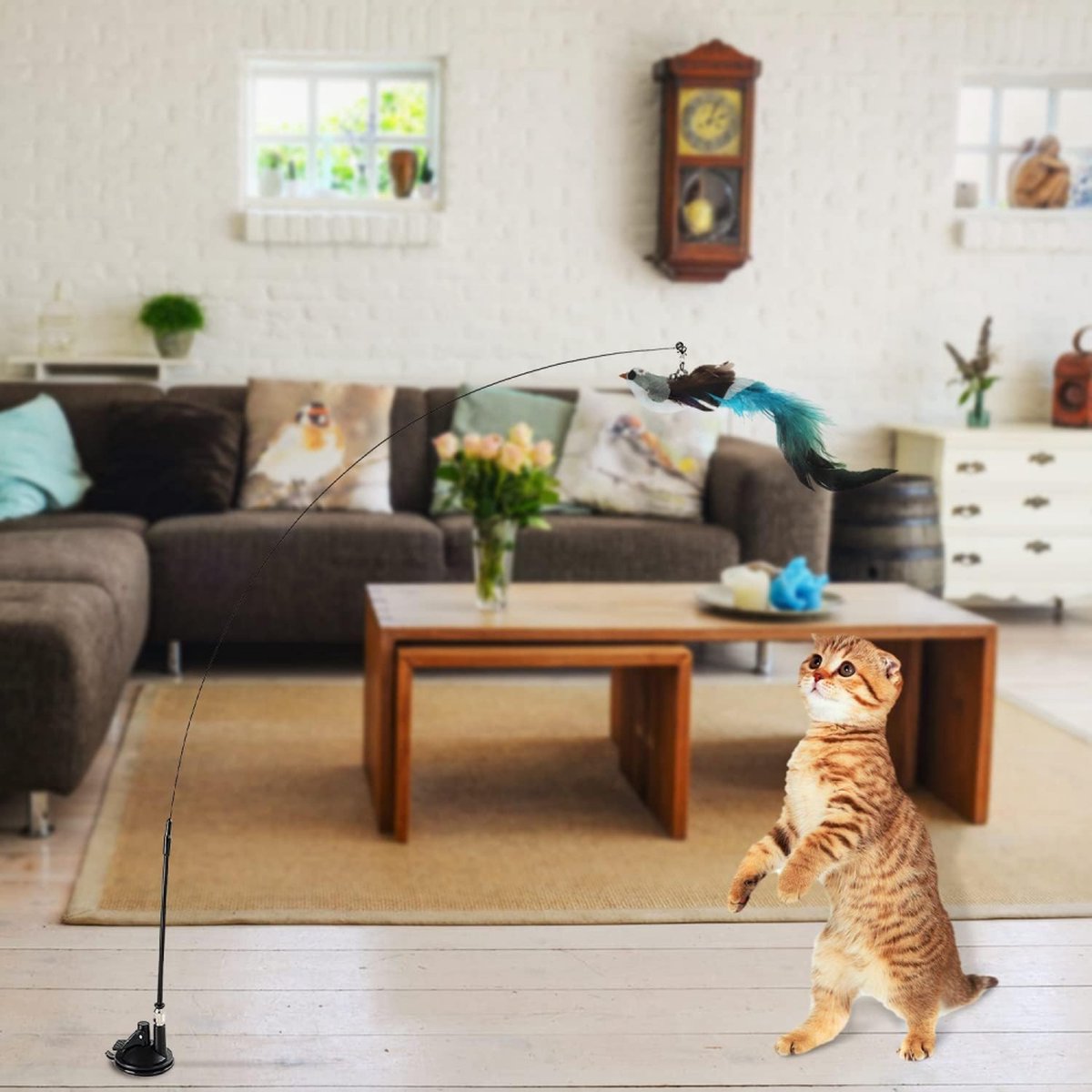 Toy Fishing Rod for Cats - Cat Play Rod - Cat Fishing Rod - 2 Extra Spring Heads - With Suction Cup Base - Interactive Cat Toy - Cat Toy - Cat Toys - Cat Troublemaker - Cat Toys - Image 5