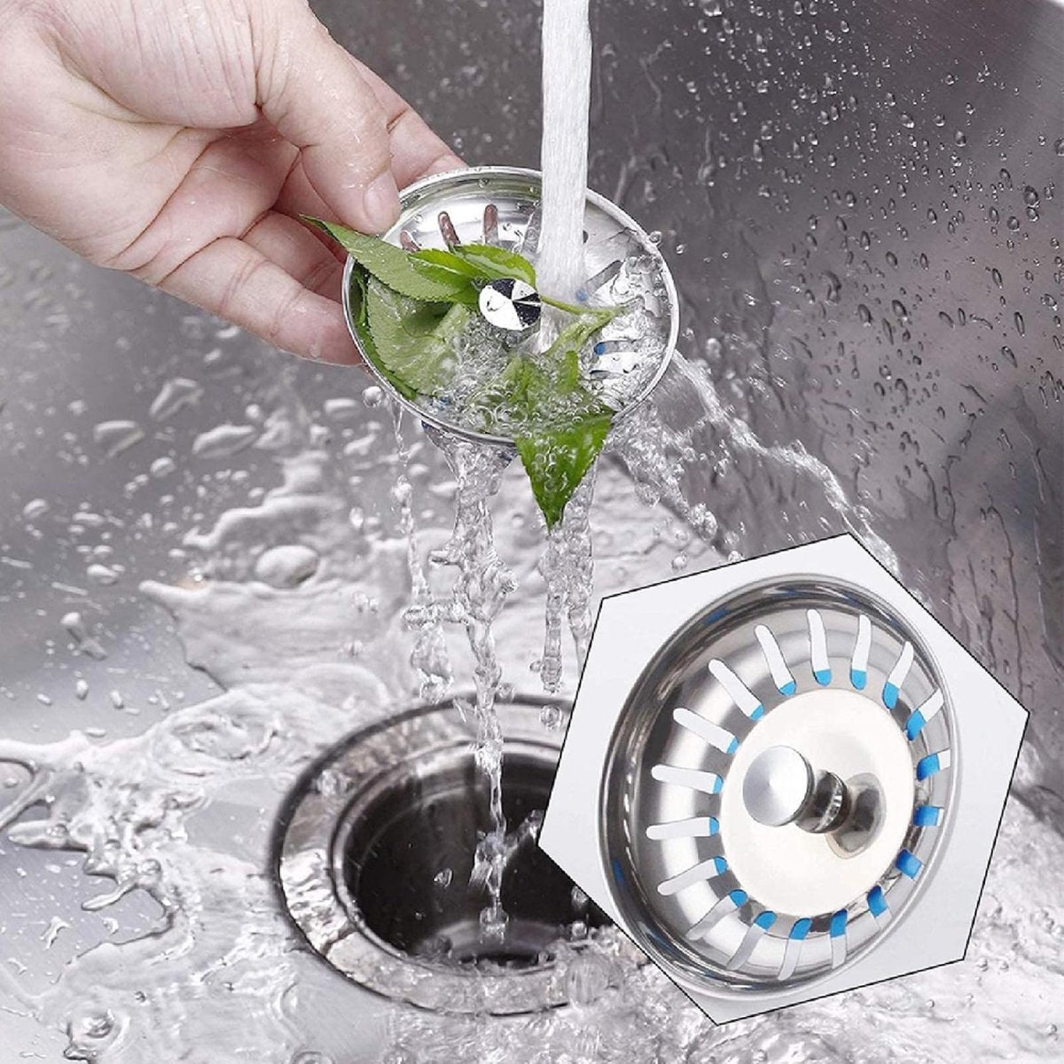 Kitchen Sink Drain Plug 80 mm - 2 Pieces Basket Plug - Sink Strainer Drain Stopper for the Kitchen - Stainless Steel - Universal - Drain Stopper - Sink Strainer - Sink Strainer - Sink Plug - Strainer - Unclog - Washbasin - No Blockage - Image 3
