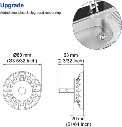 Kitchen Sink Drain Plug 80 mm - 2 Pieces Basket Plug - Sink Strainer Drain Stopper for the Kitchen - Stainless Steel - Universal - Drain Stopper - Sink Strainer - Sink Strainer - Sink Plug - Strainer - Unclog - Washbasin - No Blockage - Image 5
