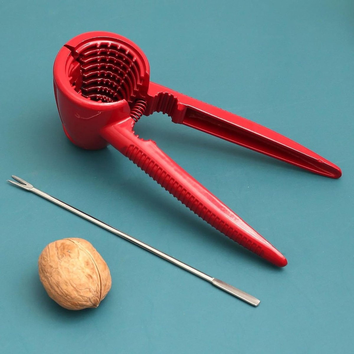 Nutcracker - Walnut Cracker - Nutcracker - Walnut Tongs - Kitchen Tongs Cutting Tool - Ideal for Walnuts and Hazelnuts - With Non-Slip Grip - For All Types of Nuts - Metal - 17 Cm - Red - Image 3