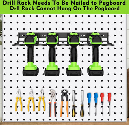 Tool Storage - Storage Rack - Wall Mount - Tool Rack - Tool Holder - 4 Slots - For 4 Power Tools - Tool Storage and Organization - Organizer For Garage, Tool Room - 1 Piece - Metal - Black - Image 3